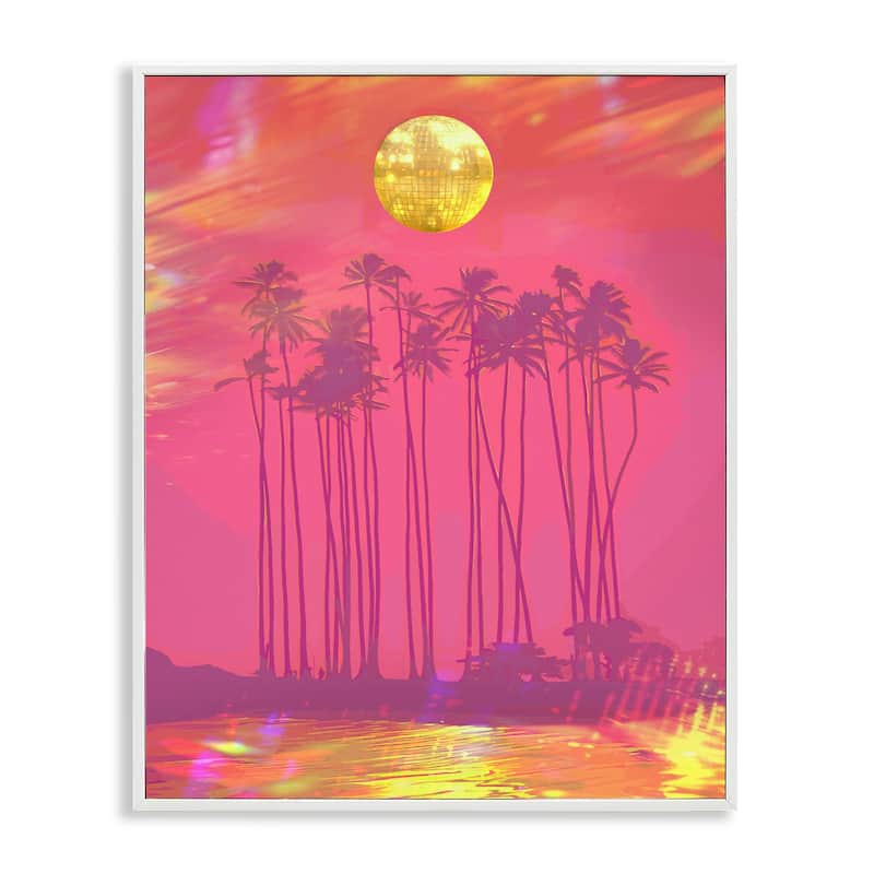 Stupell Disco Over Tropical Palms Framed Giclee Art Design By Lil' Rue - 16 x 20 - White