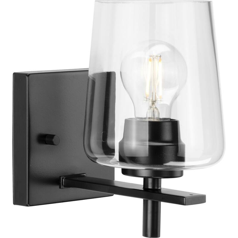 Calais Collection One-Light Matte Black Clear Glass Bath Vanity Light - 5 in x 7 in x 8.5 in - 5 in x 7 in x 8.5 in