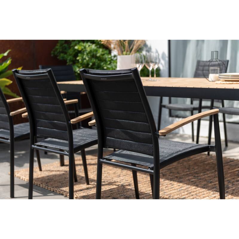 Amazonia Brenthon FSC Certified Teak and Aluminum Outdoor Patio Stacking Armchairs