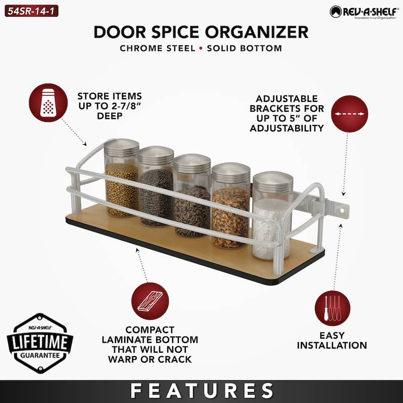 Rev-A-Shelf Steel Door/Wall Mount Spice Rack Pantry Shelf Organizer, 54SR-14-1 - 2.25
