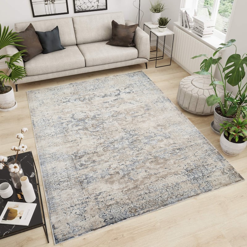 Omari Collection Blue/Cream/Brown Oriental Traditional Area Rug