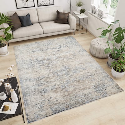 Omari Collection Blue/Cream/Brown Oriental Traditional Area Rug