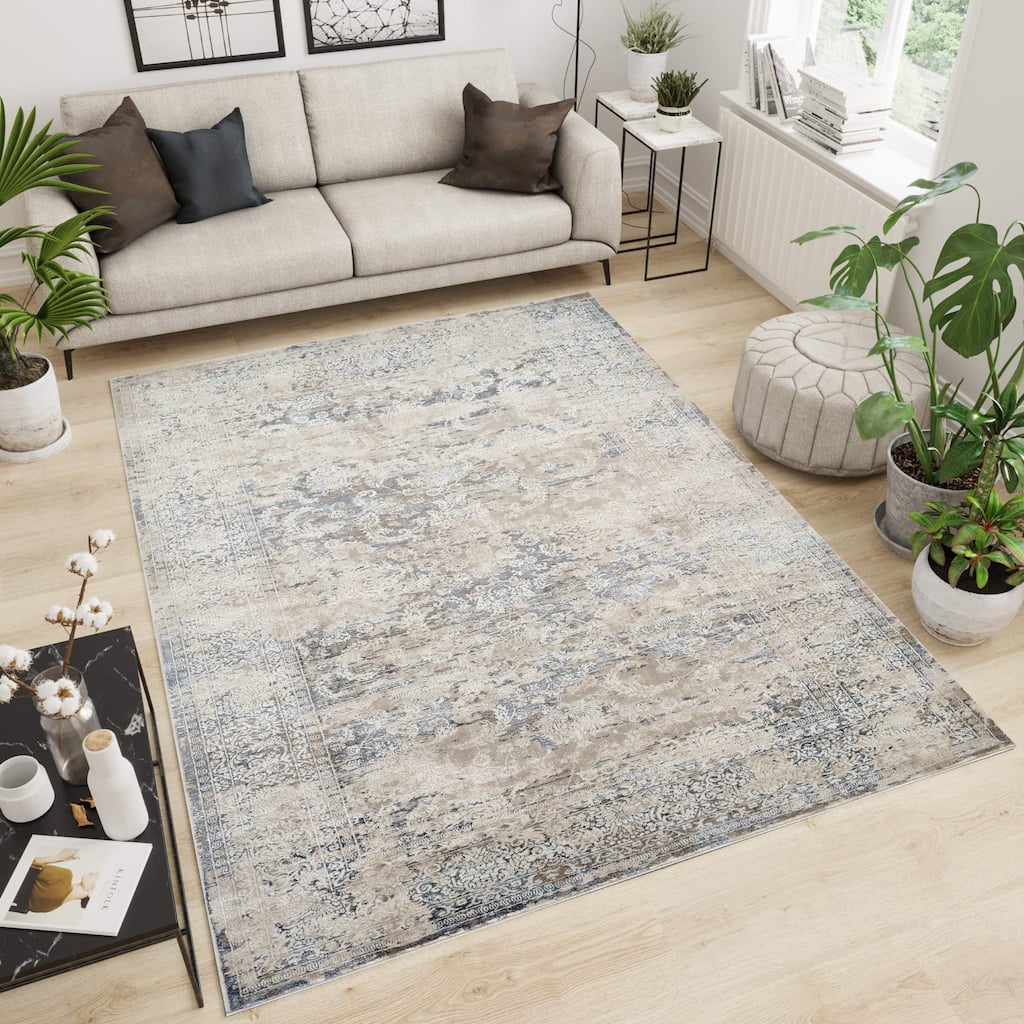 Omari Collection Blue/Cream/Brown Oriental Traditional Area Rug