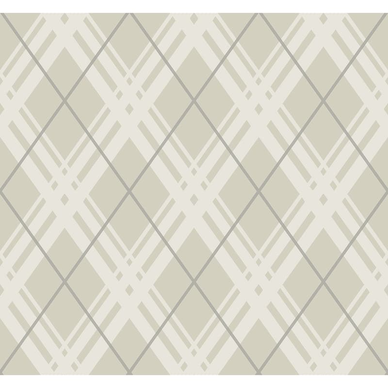 Seabrook Designs Bias Diamond Plaid Unpasted Wallpaper - 27 in. W x 27 ft. L - Neutral & Metallic Silver
