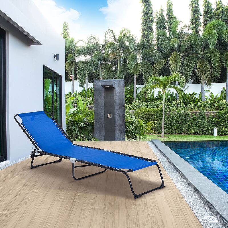 Foldable Outdoor Chaise Lounge Chair with 4-Position Adjustable Backrest and Breathable Mesh for Beach Patio Poolside - Blue