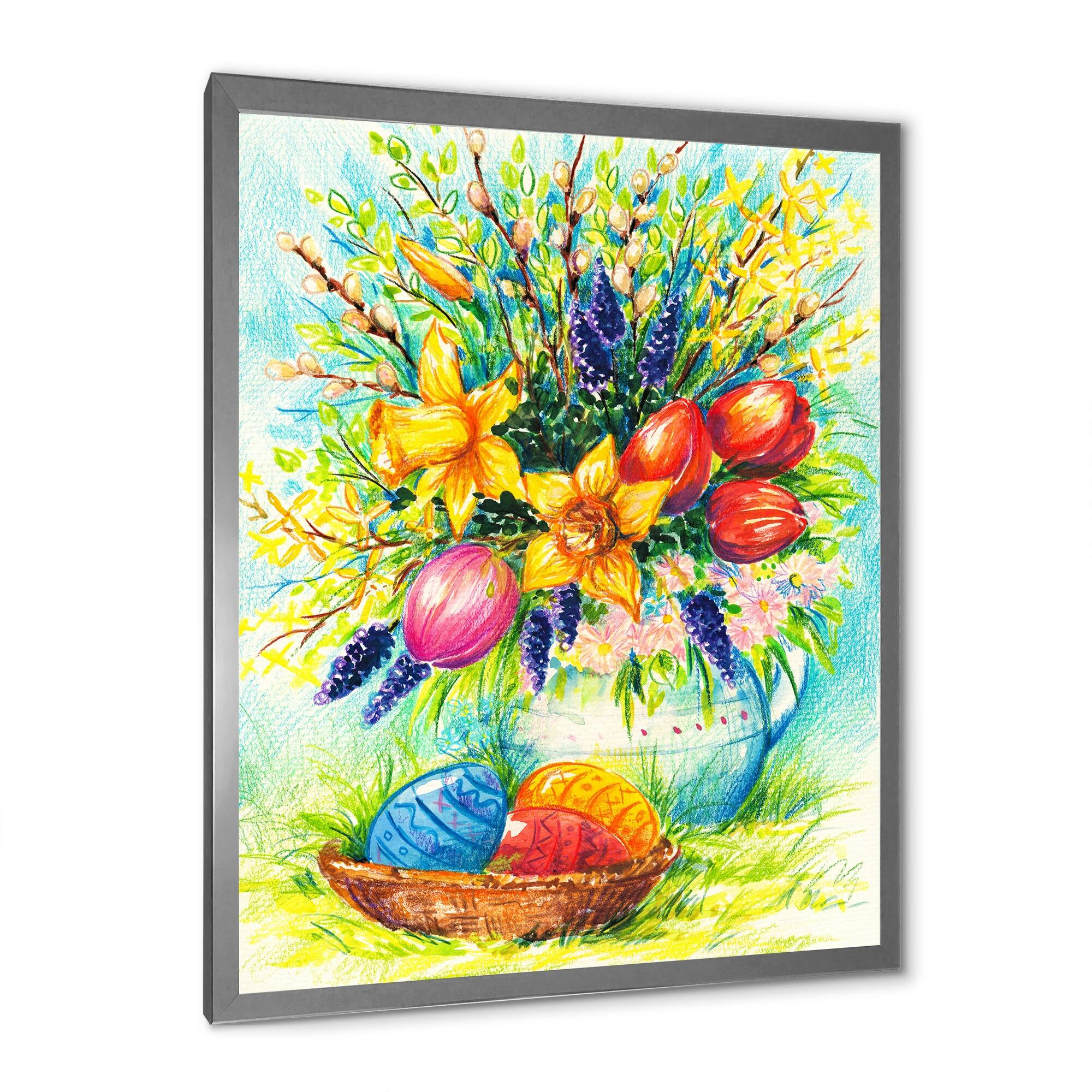 Designart "Easter Flower And Eggs Bouquet" Traditional Framed artwork Bed Bath & Beyond 36660865