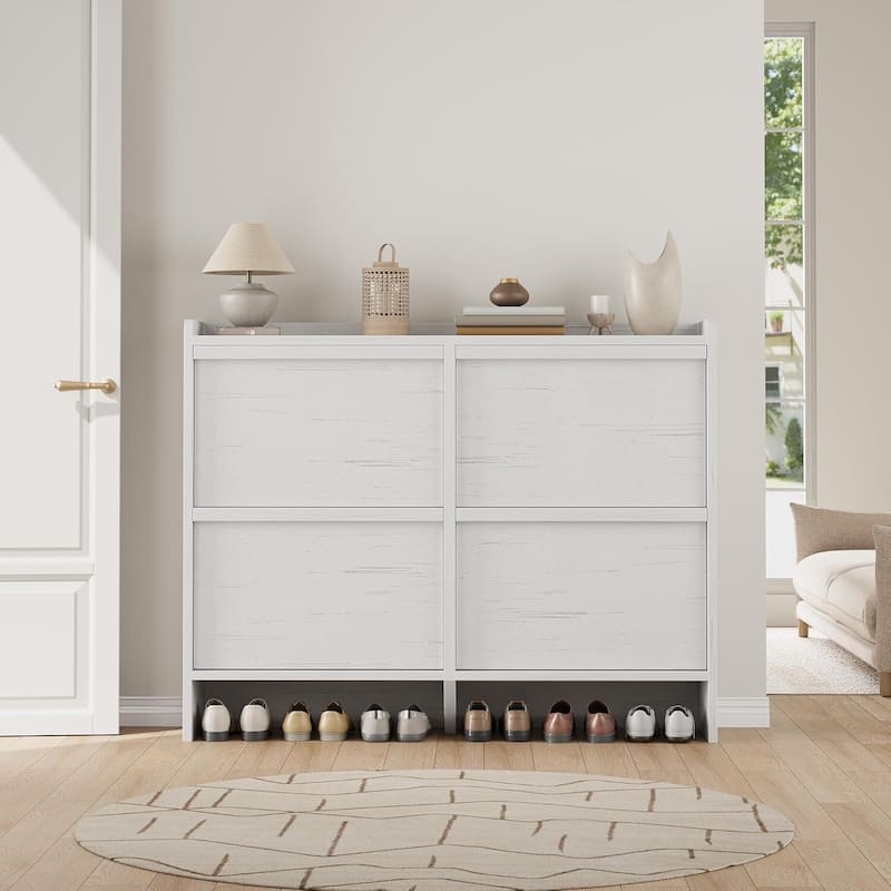 Narrow Shoe Cabinet Organizer with 4 Flip Drawers for Entryway, Hallway, Living Room