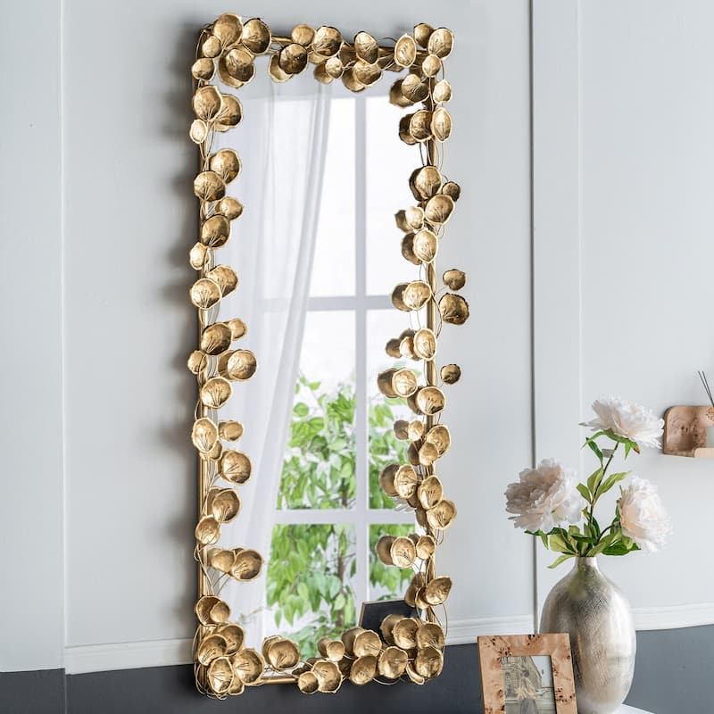 Full Length Floor Mirror with Golden Leaf Accents