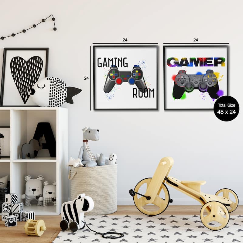 Stupell Retro Gaming Room Control Framed Giclee Art Design By Kim Allen, Marcus Prime (Set of 2)