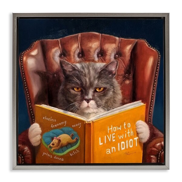 Stupell Funny Cat Reading Dog Book Framed Floater Canvas Wall Art