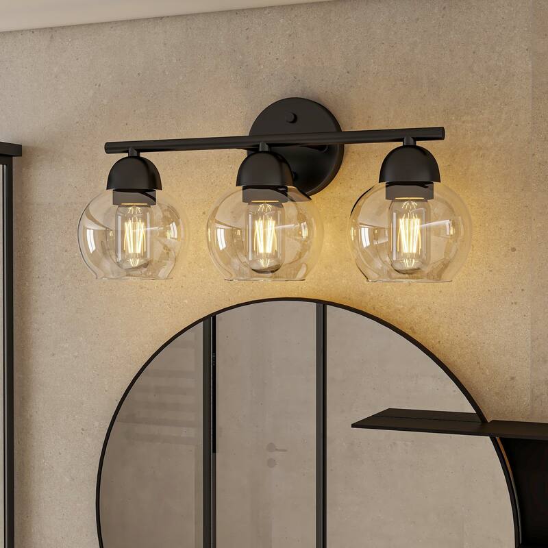 3-Light Metal Bathroom Vanity Lights Glass Shade Wall Sconces