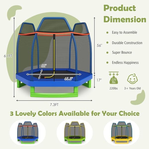 slide 2 of 18, 7 Feet Kids Recreational Bounce Jumper Trampoline 7.3FT x 7.3FT x 6.1FT(L x W x H)