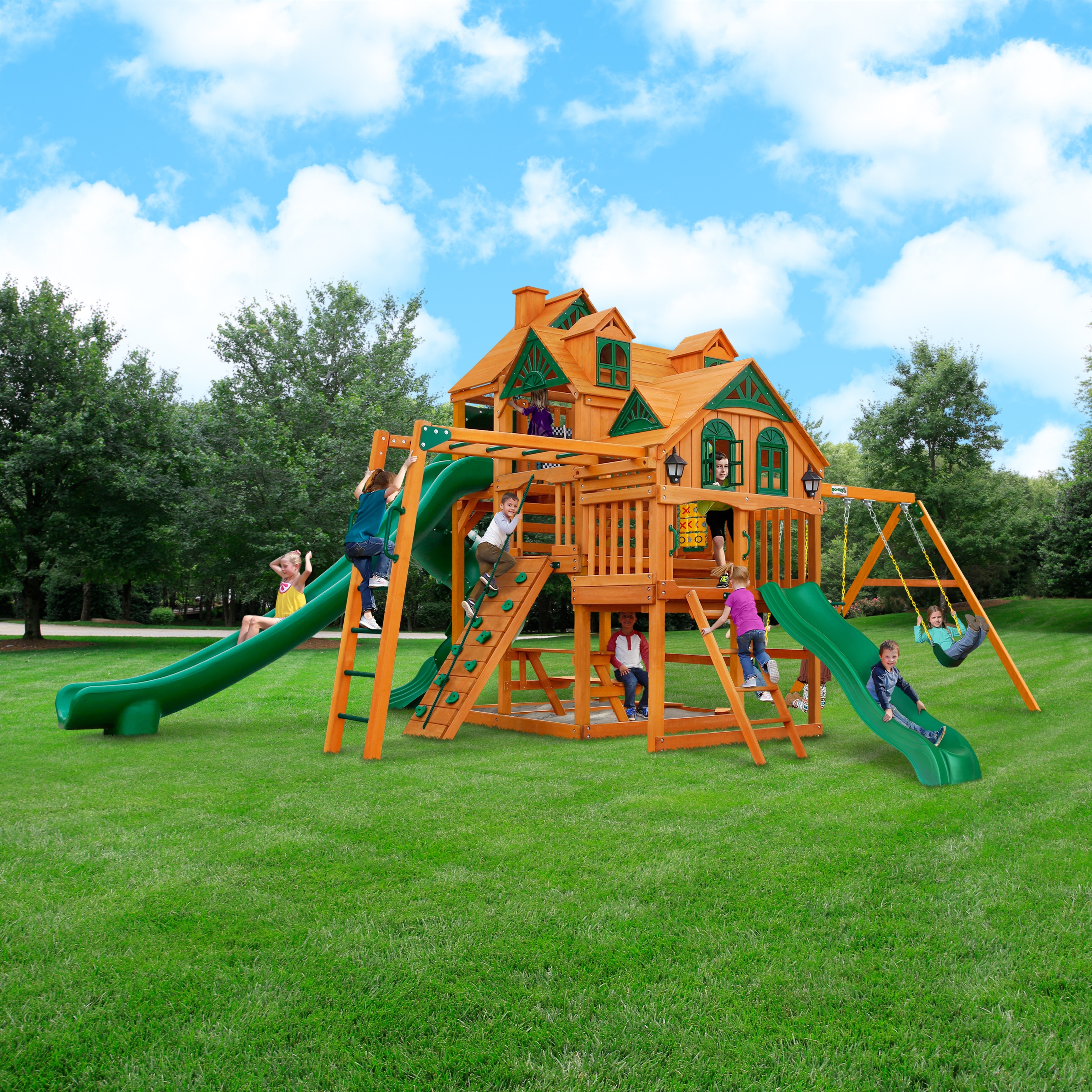 Wooden swing sets on sale top