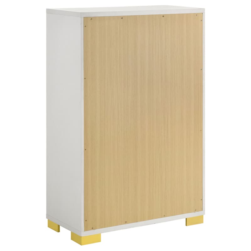 Dex 50 Inch Tall Dresser Chest, 5 Drawers with Vertical Gold Handles, White