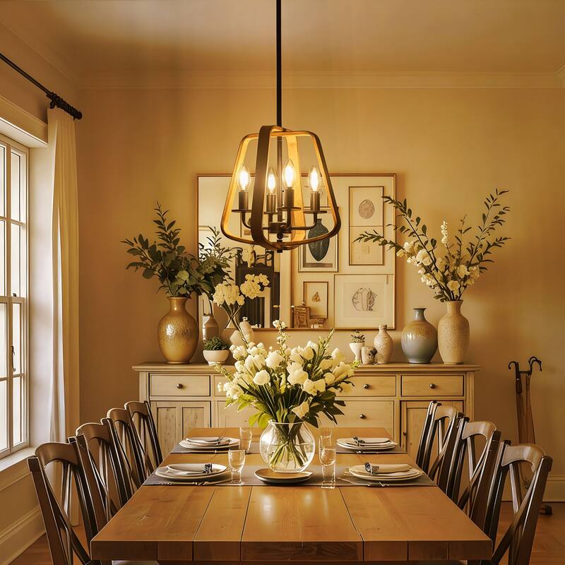 Starsky 4-Light Farmhouse Open Cage Chandelier for dining room, kitchen island or entryway