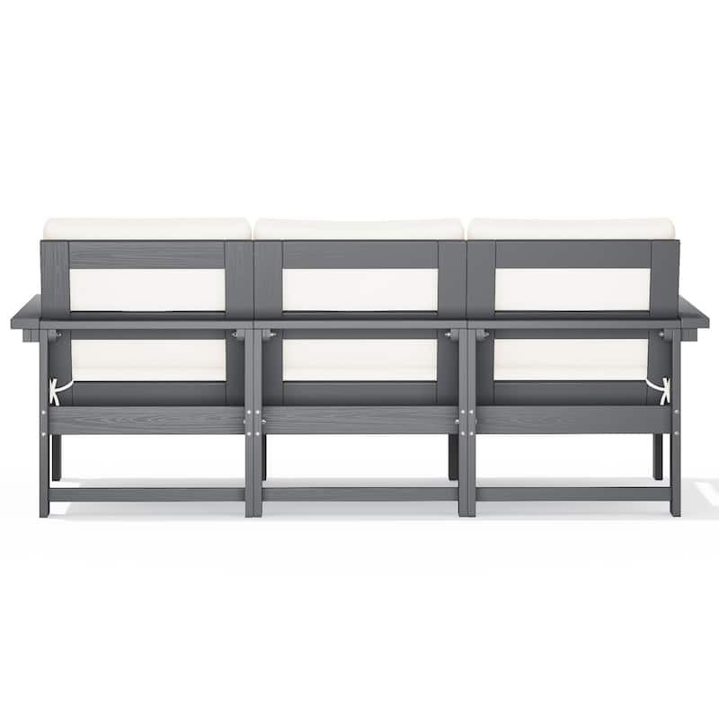 Outdoor Patio HDPE 3-Seat Sofa, 3 Removable Cushions Included