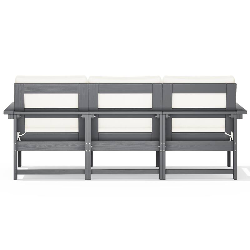 Outdoor Patio HDPE 3-Seat Sofa and Coffee Table Set, Removable Cushions Included