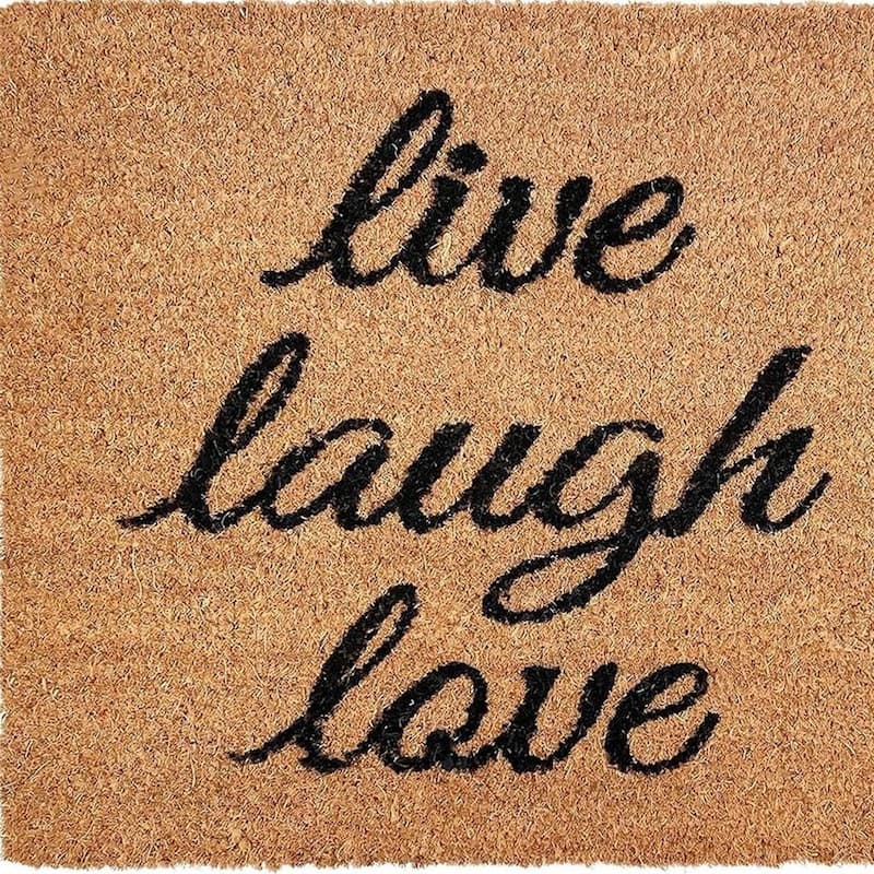 HomeRoots 17" X 29" Natural Yellow And Black Floral Live Love Laugh Outdoor Coir Door Mat - 17' X '29