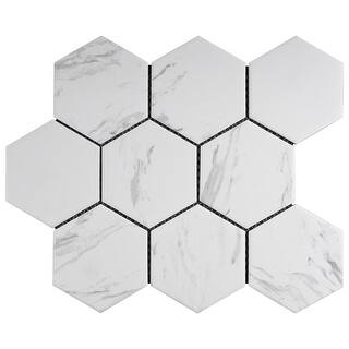 TileGen. 4" x 4" Hexgon White Cararra Porcelain Mosaic in White Wall & Floor Tile (11 sheets/9.02sqft.)