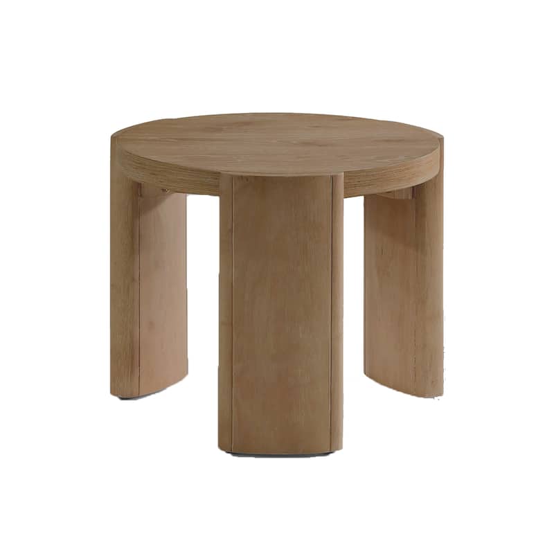 Timore End Table, Round 20 Inch Oak Brown Wood Top, Plinth Base