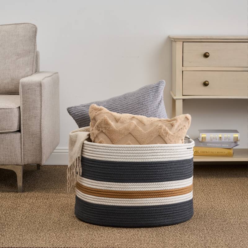 Cotton Round Laundry and Storage Basket - M
