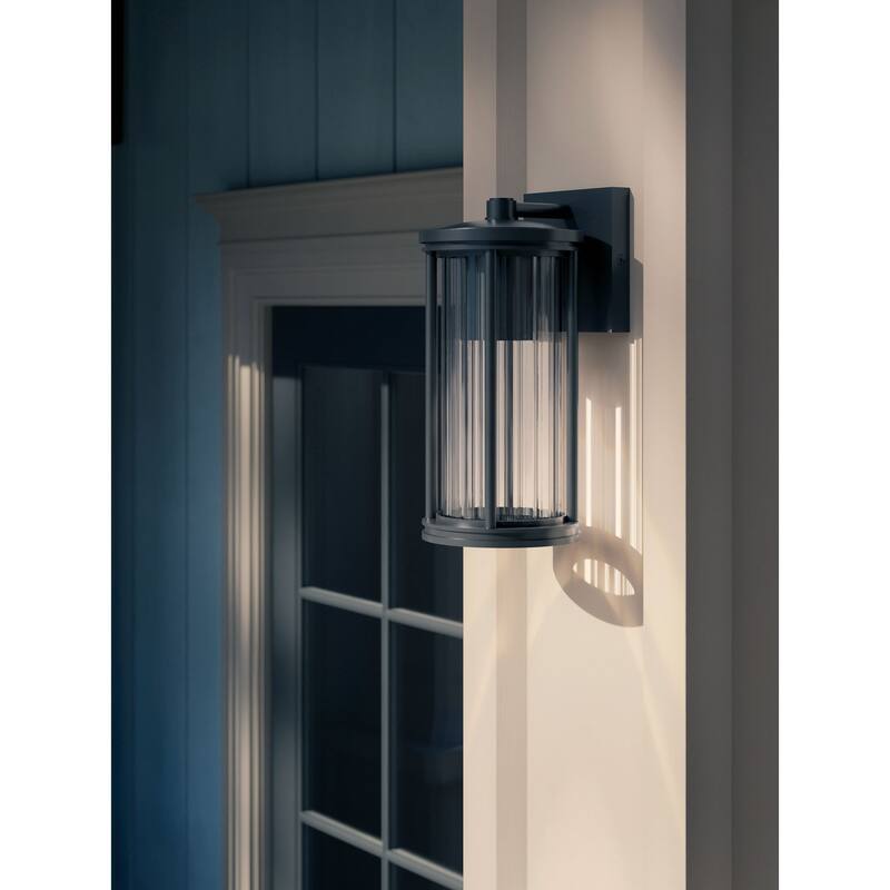 Barras 11.5" 1-Light Outdoor DarkSky Approved Wall Sconce with Clear Ribbed Glass in Black