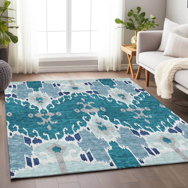 Premium Washable Super Soft Boho Ikat Mayfield Rug - Teal - 2' 6" x 3' 10" - Rectangle