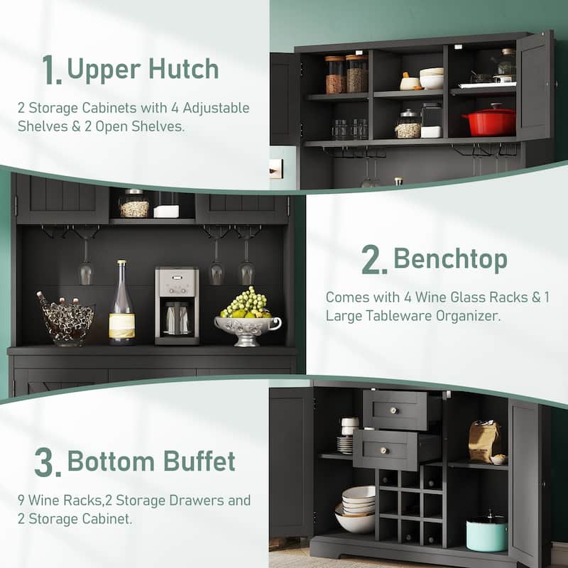 GDFStudio - Jay Buffet Cabinet with Wine Racks, Drawers & Shelves for Dining Room or Kitchen