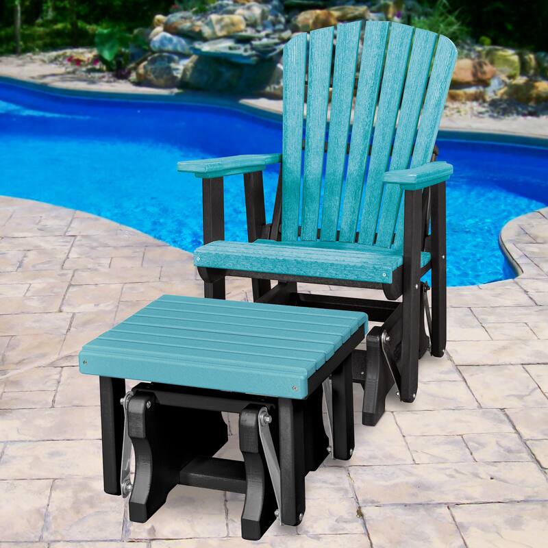 American Furniture Classics Fan Back Glider and Ottoman Glider, Made in the USA - Aruba Blue on Black
