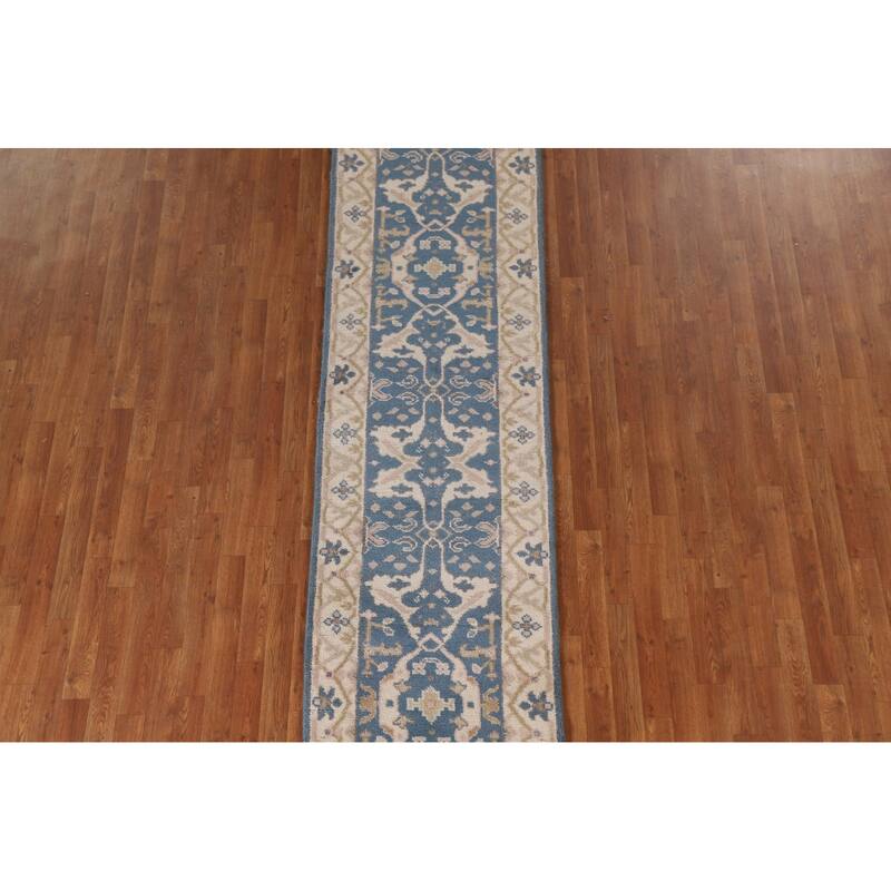 Blue Oushak Indian Runner Rug Handmade Wool Carpet - 2'6"x 9'9"