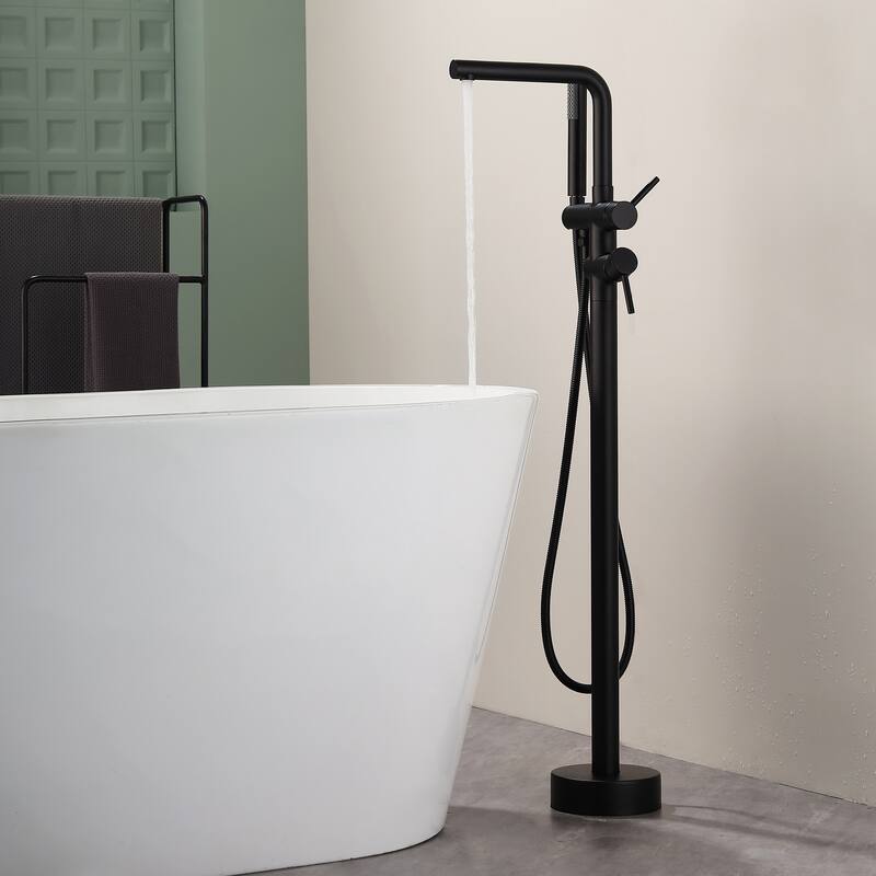 41"H Solid Brass Floor Mounted Tub Faucet with Handheld Shower