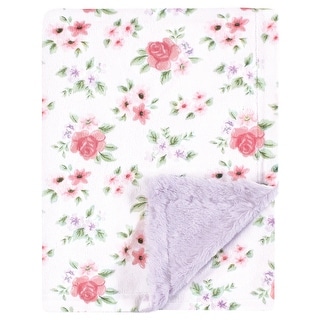 Hudson Baby Infant Girl Plush Blanket with Furry Binding and Back, Vintage Floral, One Size - Vintage Floral - One Size