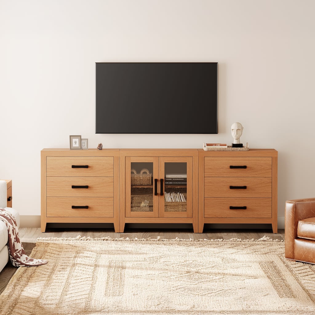 WAMPAT TV Stand for TVs up to 85 Inch, 3 in 1 Multifunction Entertainment Center with Drawers and Glass Doors - n/a