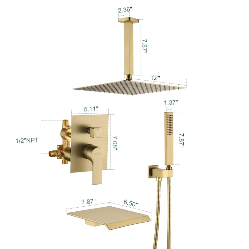 3-Function Ceiling Mount Shower Faucet with 10 in. Fixed Shower Head