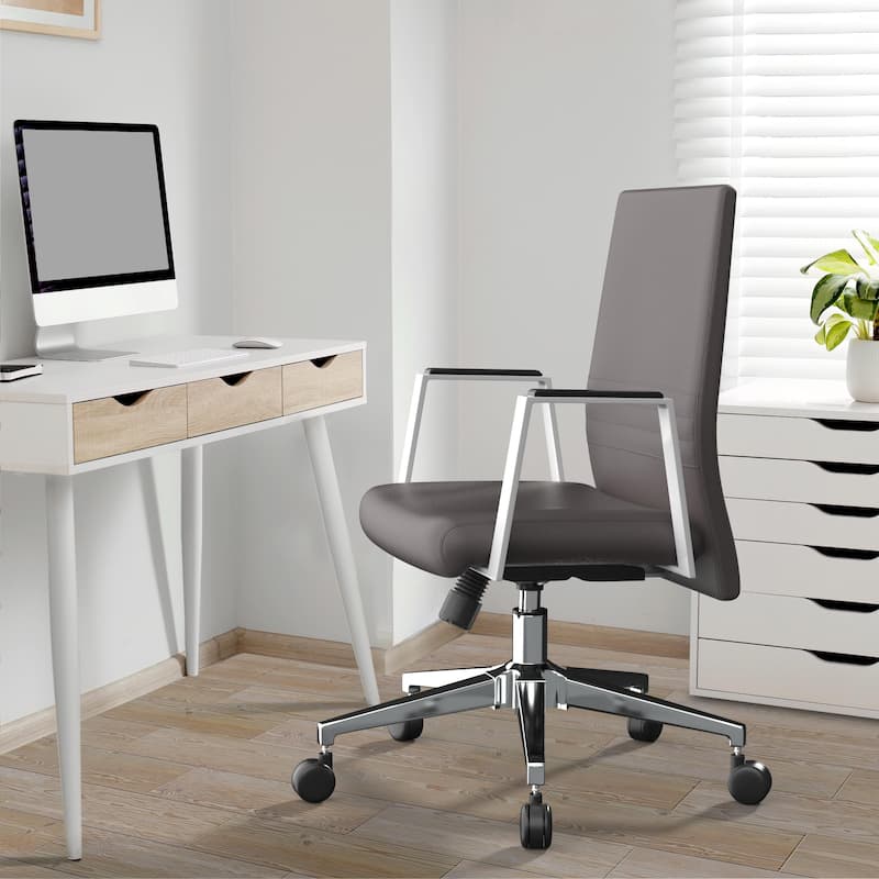 Aleen Leather Upholstered Swivel Adjustable Height Computer Desk Office Chair with Iron Frame and Tilt for Home or Executive