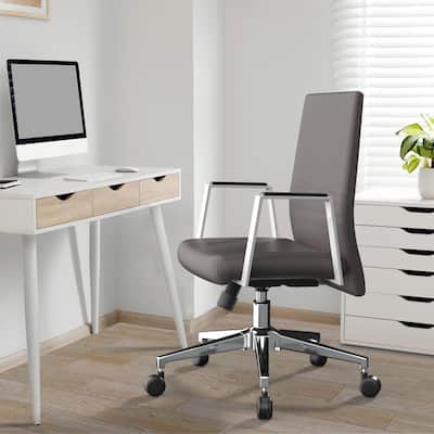 Aleen Leather Upholstered Swivel Adjustable Height Computer Desk Office Chair with Iron Frame and Tilt for Home or Executive