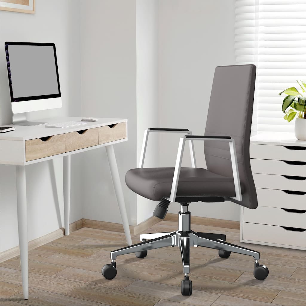 Aleen Leather Upholstered Swivel Adjustable Height Computer Desk Office Chair with Iron Frame and Tilt for Home or Executive