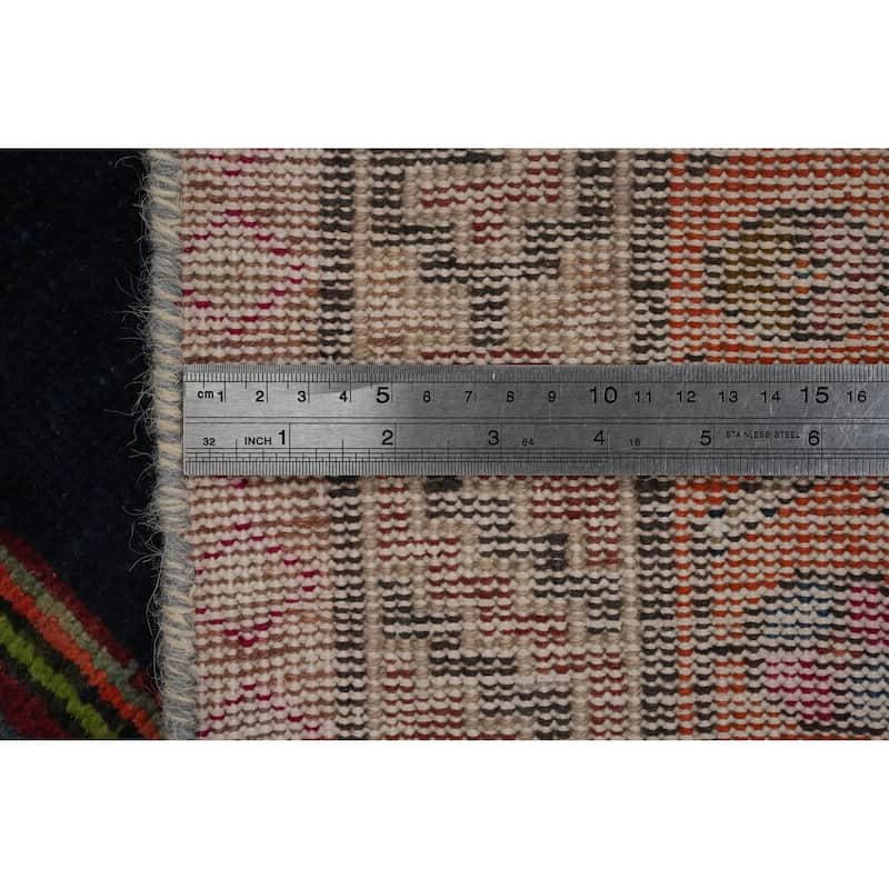 Hand Knotted Oriental 100% Wool Carpet Traditional Geometric Navy Blue & Blues Ardebil Runner Rug - 10' 5'' X 3' 9''