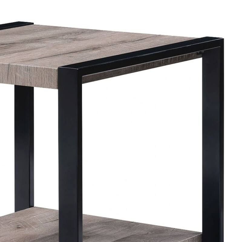 Mils Side End Table, 24 Inch, Gray Square Wood Top, Black Metal Legs