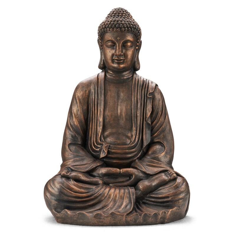 Glitzhome Zen-Style MgO Meditating Garden Buddha Statues Monk Sculpture Indoor Outdoor - Bronze-29.5"H