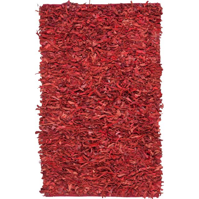 SAFAVIEH Handmade Leather Shag Carlijn Modern Decorative Rug - 2'3" x 4' - Red