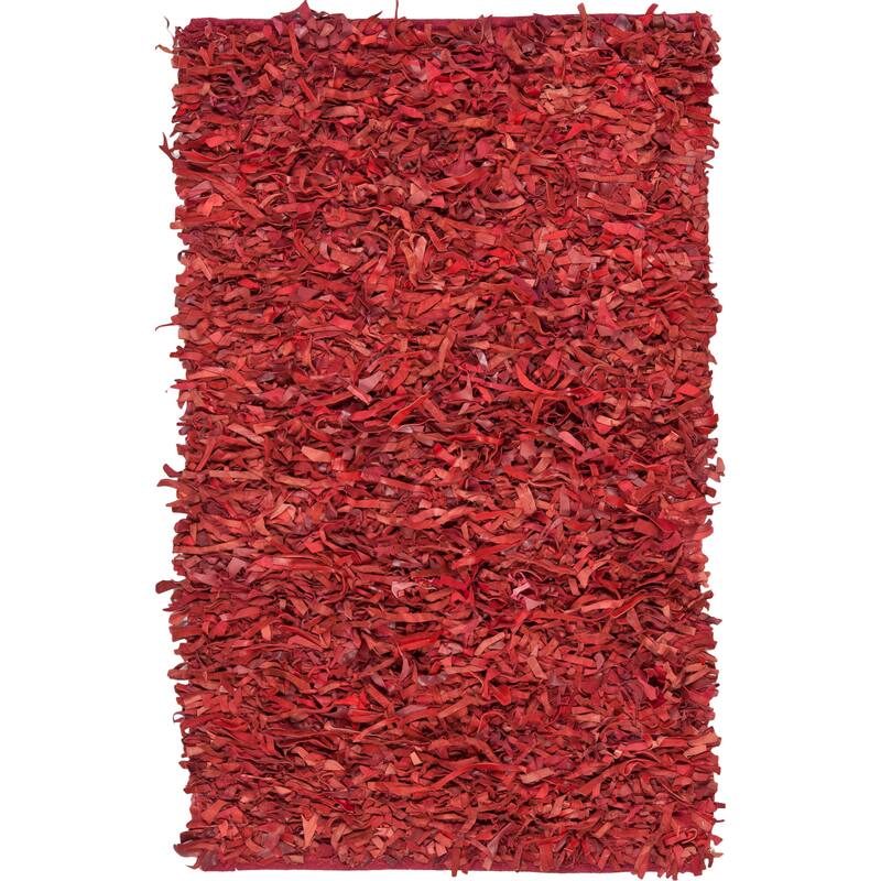 SAFAVIEH Handmade Leather Shag Carlijn Modern Decorative Rug - 2'3" x 4' - Red