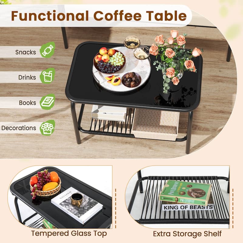 Costway 8 PCS Patio Furniture Set with Loveseat Tempered Glass Coffee - See Details