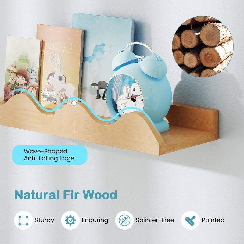 Costway Kids Bookshelf Set of 4 with Fir Wood Structure & Wavy - See Details