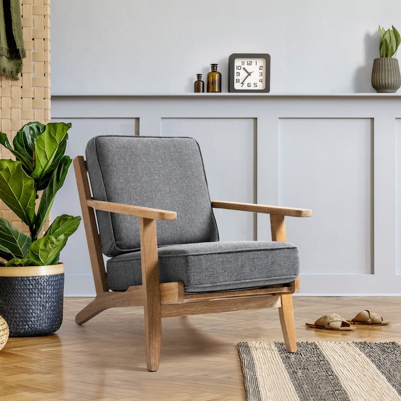 VredHom Oak Mid-century Upholstered Accent Chair with Cushions - 28.7" W x 34.4" D x 33.9" H - Dark Gray