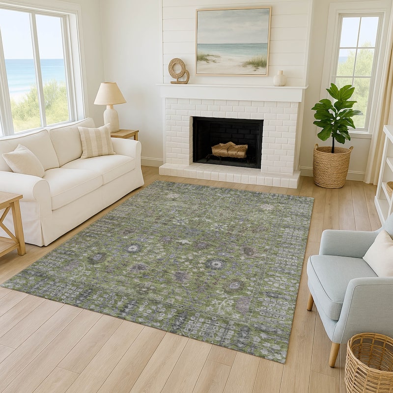Machine Washable Indoor/ Outdoor Traditional Classic Chantille Rug