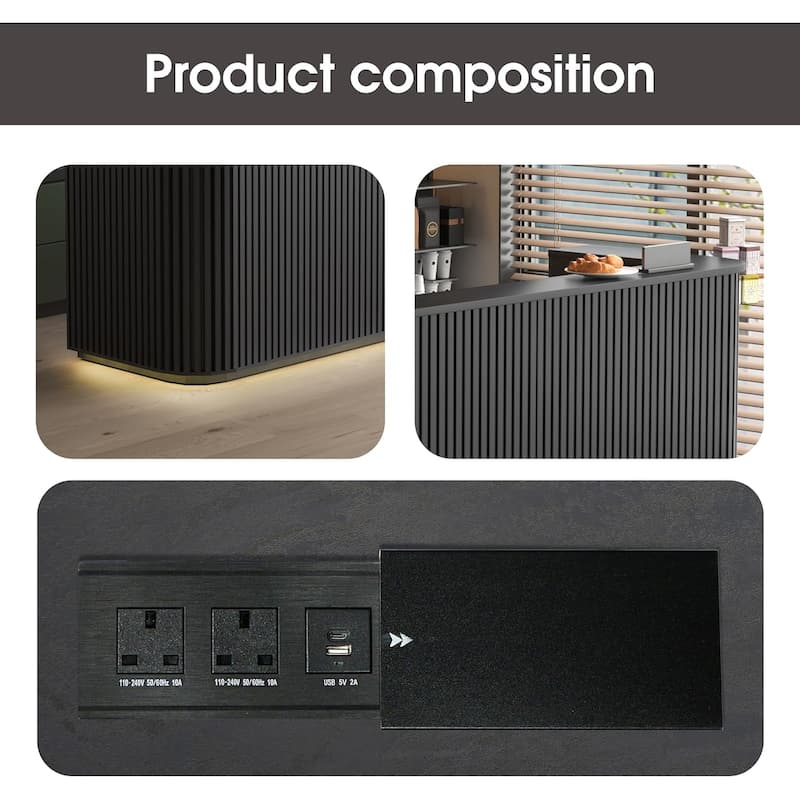 WESOME 70.87in Mid Century Curved Reception Desk with Cable Box LED Light