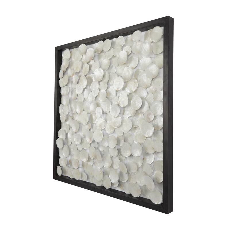 Capiz Shell Geometric Handmade Dimensional Overlapping Living Room Wall Decor with Black Metal Frame - White - Roche River Decor