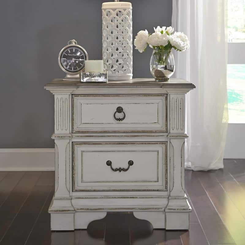 The Gray Barn Abbey Park Weathered Brown & Antique White 2 Drawer Night Stand Charging Station - Antique White - 2-drawer