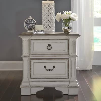 The Gray Barn Abbey Park Weathered Brown & Antique White 2 Drawer Night Stand Charging Station